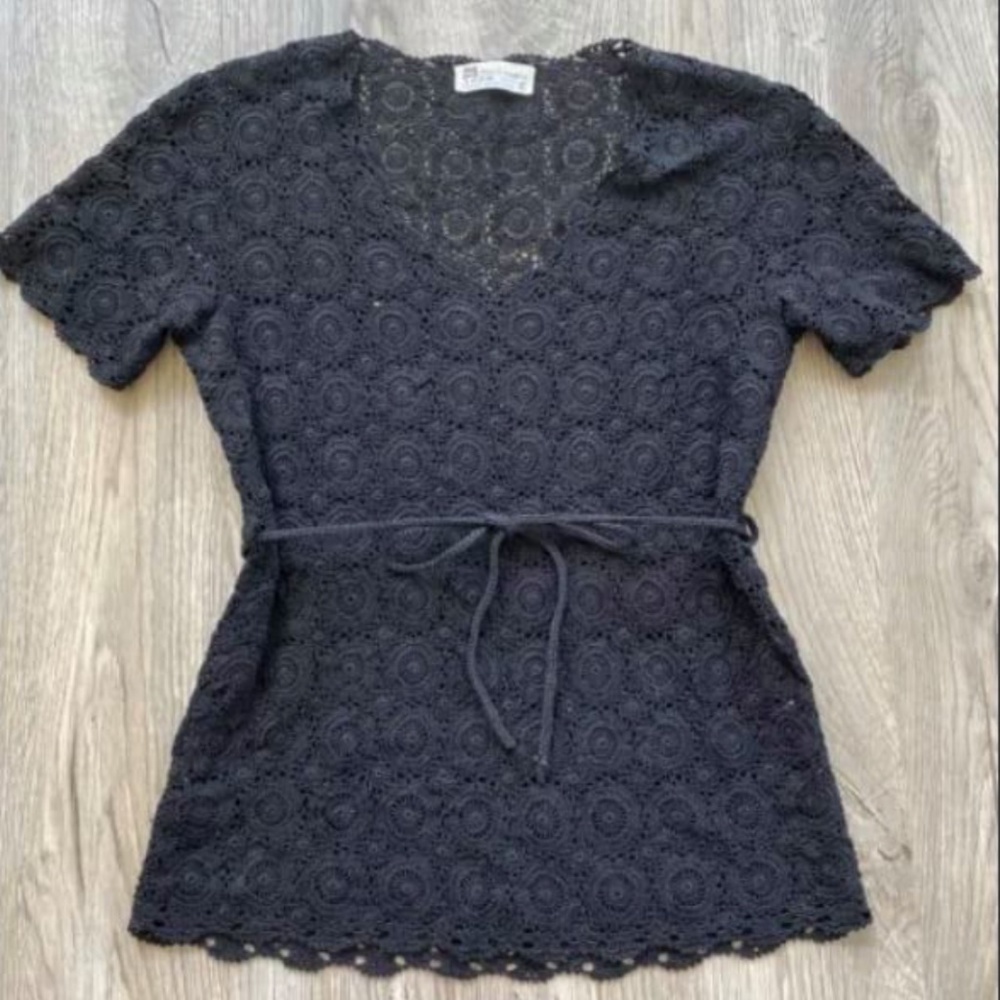 Black Vintage 1970s Cotton Crochet Top